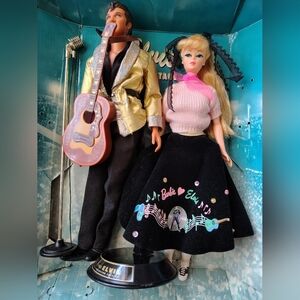 Barbie and Elvis Collectible Doll Set with Pink and Gold Outfits 1996